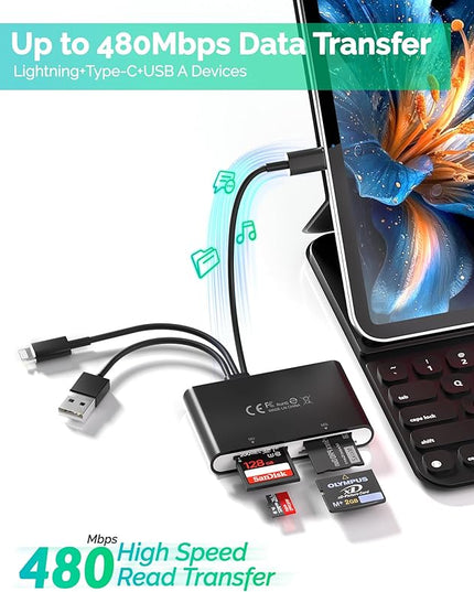 Memory Stick Pro Duo Adapter - 4 in 1 SD/Micro SD/MS/xD-Picture-Card Multi Card Reader Camera Phone Adapter with L/C/USB OTG, Use for iPhone 17/16/15/14 iPad Mac Android PC Memory Stick Pro Duo Mark2
