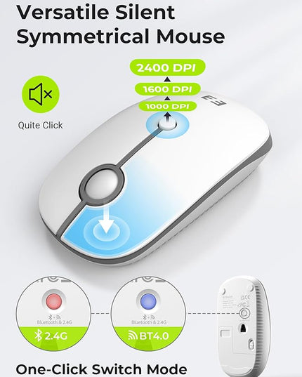 seenda Bluetooth Keyboard and Mouse for iPad, CTU-301 Wireless Multi-Device Connection Bluetooth+2.4G Keyboard Mouse Combo with Tablet Holder for iPad/MacBook/Windows, iOS/Andriod/Phone, White