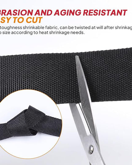 Black 2:1 Ratio Automotive Heat Shrink Braided Sleeving,Wear-Resistant Flat Woven Shrinkable Sleeve Fabric Car Cable Wires Hoses Protection (1/2"-35ft)