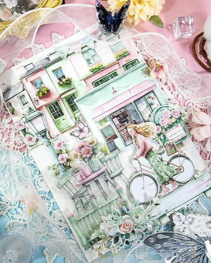 Dwpetzo Breezy Holiday Scenery Pre-Cut Journal Sticker Book for Women Journaling, Assorted Materials Paper PET Washi Stickers for Scrapbooking, Junk Journal Supplies, Planner, Collage, Crafts Arts