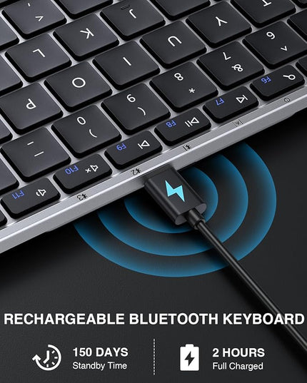 ProtoArc Foldable Bluetooth Keyboard, XK01 Full-Size Portable Keyboard for Travel, 105 Keys, 0.65" Keycaps, Multi-Device Sync for iPad Tablet Smartphone Laptop PC Windows iOS Android, Black Silver