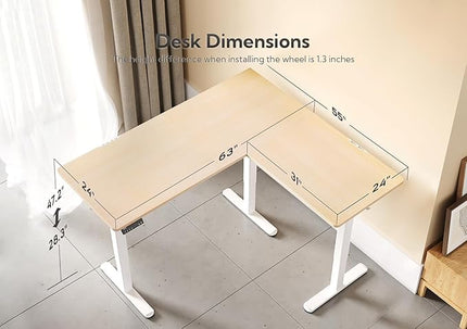 Claiks L Shaped Standing Desk Adjustable Height, Dual Motor Electric Corner Standing Desk, 63x55 inch Sit Stand up Desk with Splice Board, Nature
