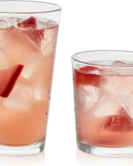Libbey Flare Rocks, Glass Tumbler Set, Stylish Lead-Free Drinking Glasses Set of 16, Dishwasher-Safe Glass Cups Set for Daily Use and Parties