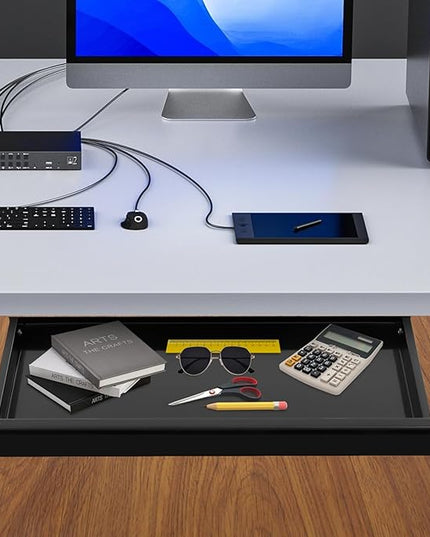 17.7" Under Desk Storage Drawer, Black Sliding Pull-Out Drawer for Sit Stand Workstation