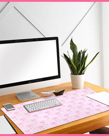 Large Pink Bows Mouse Pads Coquette Kawaii Mouse Pad 31.5 x 15.75 Inches Preppy Trendy Computer Desk Mat for Laptop with Non-Slip Rubber Base Mat Office Accessories Decor for Women
