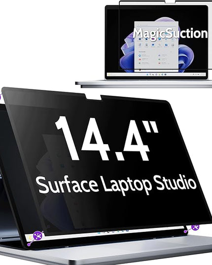 Peslv Privacy Screen for 14.4 Inch Surface Laptop Studio 2/1, MagicSuction™ Removable Anti Spy Black Protector, Glare Blue Light Filter for Microsoft Laptop Computer Monitor