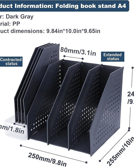 Collapsible Magazine File Holder with 3 Vertical Compartments Foldable Binder Holder for Desk Binder Storage Organizer Plastic Magazine Holders for Shelf, Dark Gray