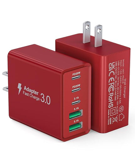 2Pack USB C Fast Charger Block,60W 5-Port Type C Wall Charger Brick,2 USB A and 3 USB C PD3.0 Multiport Charging Plug Power Adapter Brick Cube for iPhone 17/16/15/14/13,Pad Mini/Pro, GalaxyS23 S22