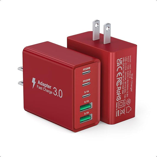 2Pack USB C Fast Charger Block,60W 5-Port Type C Wall Charger Brick,2 USB A and 3 USB C PD3.0 Multiport Charging Plug Power Adapter Brick Cube for iPhone 17/16/15/14/13,Pad Mini/Pro, GalaxyS23 S22