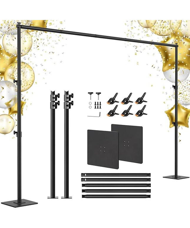 Backdrop Stand 10x10 ft Adjustable Photo Backdrop Stand Kit, Heavy Duty Pipe and Drape Photography Background Support with Flat Metal Base for Wedding, Party, Video Studio, Birthday, Black