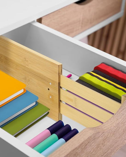 4 Pcs 6 Inch High Drawer Dividers 15"-22" Adjustable Bamboo Drawer Dividers Deep Expandable Dresser Organizer with Spring Loaded for Clothes Bedroom Bathroom Kitchen Fridge Office