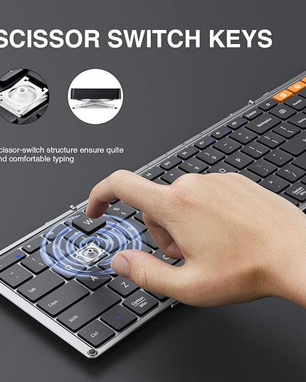 ProtoArc Foldable Bluetooth Keyboard, XK01 Folding Wireless Portable Keyboard with Numeric Keypad, Full-Size Travel Keyboards for iPad Tablet Smartphone Laptop PC Windows iOS Android, Space Gray