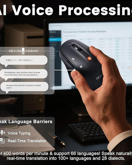 AI Wireless Mouse for PC Laptop Bluetooth Mouse with AI Assistants & Voice Typing 5-Speed DPI Adjustable Ergonomic Design for Office Remote Work High-Performance Device for Professionals Students