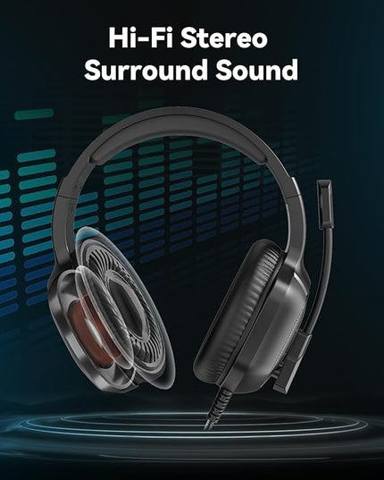 Gaming Headset with Microphone for Pc, Xbox One Series X/s, Ps4, Ps5, Switch, Stereo Wired Noise Cancelling Over-Ear Headphones with Mic, RGB, for Computer, Laptop, Mac, Nintendo, Gamer (Black)