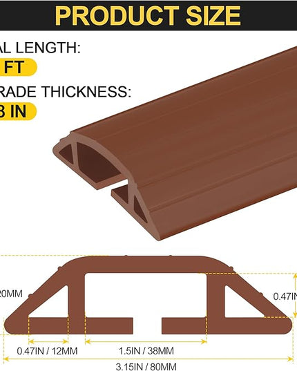 MYFAMIREA 6.5FT Floor Cord Cover Heavy Duty Cable Cover Protector 3 Channels Extension PVC Floor Wire Cover Outdoor Cord Hider Management Cord Cover for Wire on Floor for Home Office Outdoor, Brown,2M
