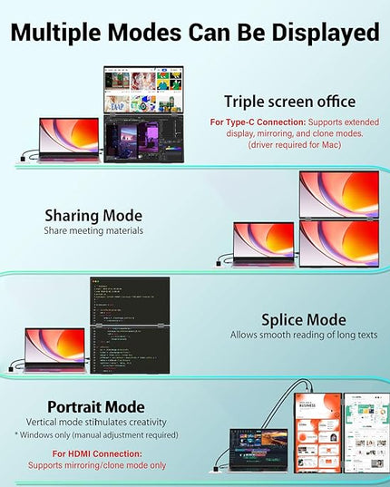 InnoView 2025 15.6" FHD Dual Portable Monitor | All-in-One Foldable & Stackable Design | 315° Screen Adjustment & 180° Stand | USB-C/HDMI Travel Monitor for Laptop, Mac, Windows