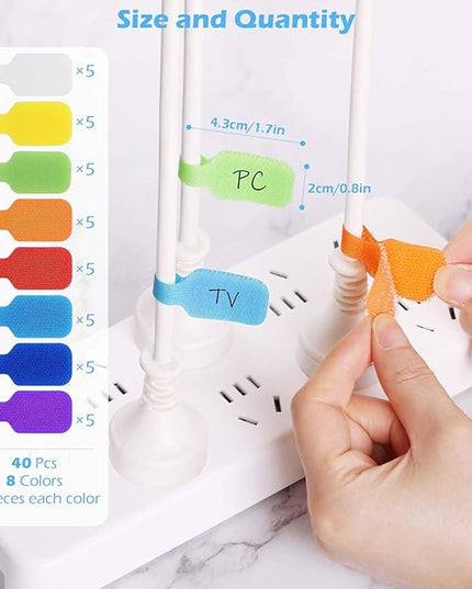40 Pcs Cable Cord Labels, Hianjoo Self Adhesive Cable Tags Colorful Wire Identification Label Reusable Write-on Name Tags for Organizing Wires 8 Colors Multiple Uses