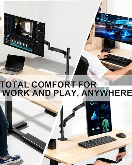 WALI Single Long Monitor Arm - 13 to 32 inch Computer Monitor Arm Desk Mount, Hold up to 19.8lbs, Extra Long Adjustable Stand, Full Motion Tall Arm, VESA 75/100mm, (GSDM001L)