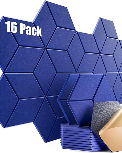 16 Pack Self-adhesive Acoustic Panels 12" X 10" X 0.4" - Sound Proof Foam Panels for wall with High Density, Y-Lined Design, Flame Resistant, Absorb Noise and Eliminate Echoe(Telecom Blue)