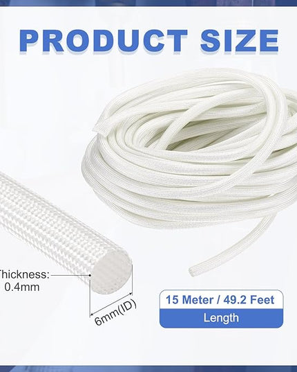 uxcell Insulation Cable Protector,6mm/0.24 Inch-15m/49 Feet High Temp Fiberglass Sleeve White