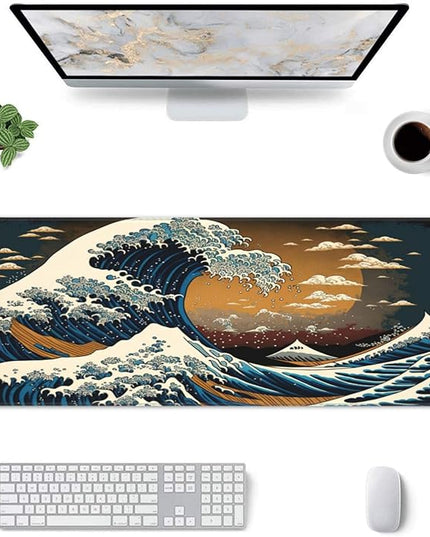 Big Japanese Wave Gaming Mouse Pad XL, Large Non Slip Rubber Mousepad, Stitched Edges Mouse Pads, Long Extended Mouse Pad,31.5'' X 11.8''