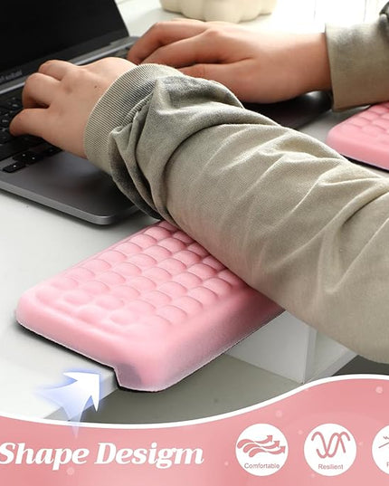 2 Pcs L-Shaped Desk Elbow Pad Set Desk Edge Cushion Memory Foam Wrist Rest Elbow Pads Arm Rest Comfort Support Padding with Non-Slip Base for Office Home Gaming(Pink)