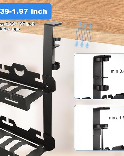 Cable Management Under Desk Tray 15.7-29 inch Under Desk Cable Management Black Extendable Under Desks Cable Managements No Drill Under Desks for Wire Managements