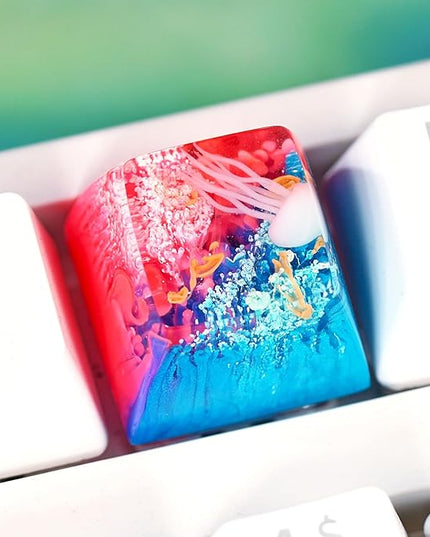 Jellyfish Artisan Keycap Blue Pink Coral Reef R1 SA Profile Custom Sea Creature Keycaps 1U ESC Handmade Gaming Sea Resin Key Cap Cherry MX Switch Compatible Mechanical Keyboard Jellyfish Lover Gift