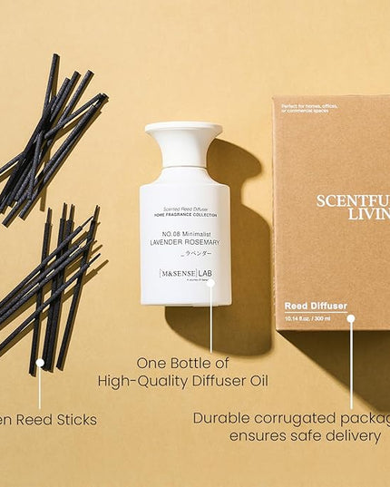 M&SENSE Reed Diffuser Set, 10.14 fl oz Large Reed Diffuser, Lavender Rosemary Scented with Natural Essential Oils, Long Lasting with 7 Sticks, Non-Toxic Home Fragrance Reed Diffuser for Bedroom