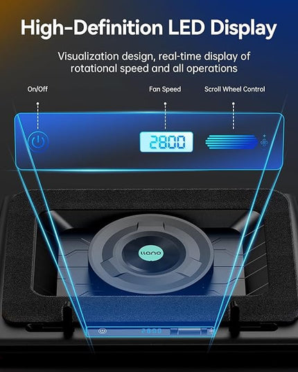 llano V12 Laptop Cooling Pad, Gaming Laptop Cooler Stand with 5.5inch Powerful Turbo Fan, Adjustable Speed, Touch Control, 3-Port USB A, for Fast Cooling Laptop 15.6-19in, Black (No RGB)