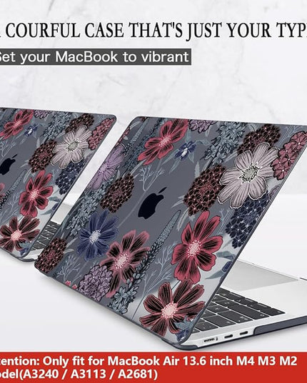 CISSOOK Compatible with MacBook Air 13.6 inch Case 2022 2023 2024 2025 Model A2681 A3113 A3240, Plastic Hard Case with Keyboard Cover Screen Protector Type C Adapter, Texture Flowers