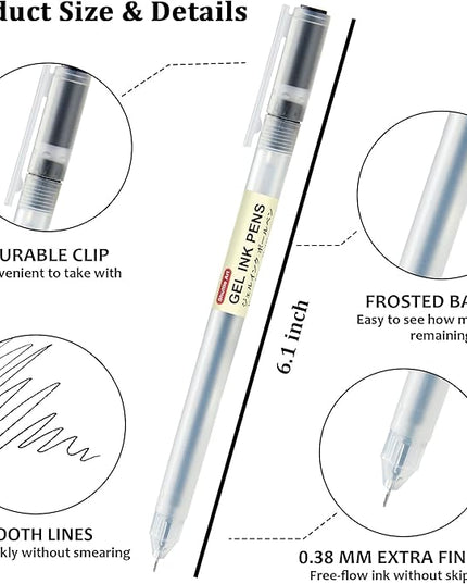 Shuttle Art Gel Ink Ball Point Pens, 15 Pack Black Japanese Style Pens, 0.38mm Extra-Fine Ballpoint Pens for Home, School and Office