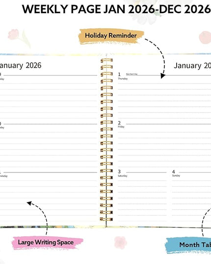 2026 Planner, Weekly and Monthly Planner, January 2026 - December 2026, Calendar Planner A5 (6.5" x 8.5") with Tabs, Inner Pocket for Home School Office Supplies, Yellow Flower