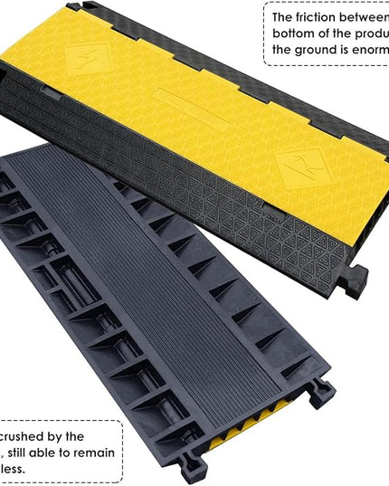 OranLite Rubber Cable Protector Ramp, Heavy Floor Cable Wire Cord Cover Speed Bumps 22000Lbs Load Capacity, Driveway Hose Cable Ramp Protective Cover for Indoor and Outdoor (5-Channel x 2Pcs)