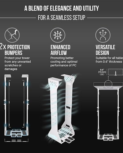 Heavy Duty Under Desk PC Holder – Up to 77 lbs Load Capacity - Adjustable Computer Tower Holder - Under Desk Computer Mount (White)