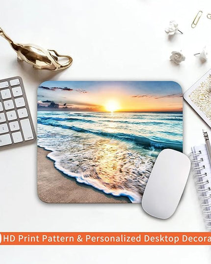 Square Mouse Pad Beach Sunset, Personalized Premium-Textured Custom Mouse Mat Design, Washable Mousepad Cloth, Non-Slip Rubber Base Computer Mouse Pads for Wireless Mouse