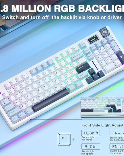 AULA S98 Pro Wireless Mechanical Keyboard,Smart Screen & Knob,Tri-Mode BT5.0/USB-C/2.4GHz Creamy Keyboard,Pre-lubed Linear Switches,Hot Swappable RGB Backlit Computer Gaming Keyboards