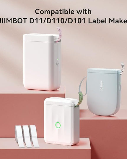 NIIMBOT Label Maker Tape for D11/D110/D101 Label Maker, 12 x 40 mm (0.47'' x 1.57''), 3Rolls for Home Office Labeling Tape Replacement, White