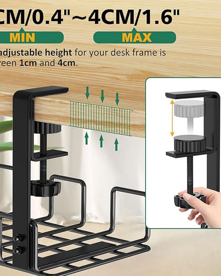 REFLYING Under Desk Cable Management Tray, L 15.7'' W 6.3'' No Drill Steel Desk Cable Organizers, Wire Management Tray