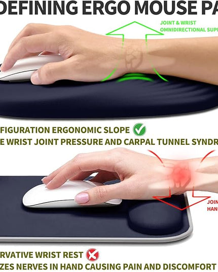 Hokafenle Ergonomic Mouse Pad Wrist Support, Terraced Slope Carpal Tunnel Wrist Pad for Mouse with Unibody Memory Foam, Wrist Rest Pain Relief Mousepad (Dark Blue, 11.8x7.9 in)