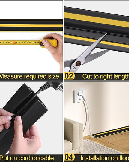 MYFAMIREA 4FT Floor Cord Cover Heavy Duty Cable Cover Protector with 3 Channels Extension PVC Floor Wire Cover Outdoor Cord Hider Management Cord Cover for Wire on Floor for Home Office Outdoor