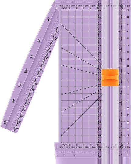 Firbon Purple A5 Paper Cutter, Straight Small Paper Trimmer with Side Ruler for Scrapbooking Craft, Paper, Coupon, Label, Cardstock