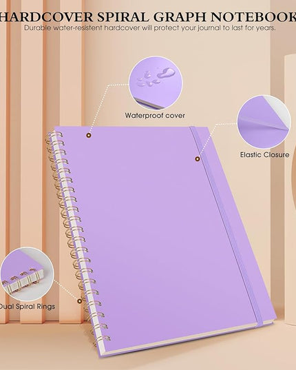 Graph Paper Notebook, Spiral Notebook Journal 8.5” x 11”, A4 Large Grid Notebooks for Women Men, 100 GSM Graph Paper, Plastic Hardcover Spiral Graphing Journals for Work School Engineerin, Purple