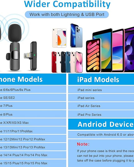 MAYBESTA Wireless Mini Microphone for iPhone Android Phone: Lavalier Lapel Recording Mic for Tiktok YouTube Podcast Interview(Dark Black)