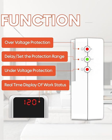 BXST 140J Surge Protector Voltage Protector One Outlet Plug Surge Protector for Refrigerator/Air-Conditioner/Fridge, Home/Office/Travel Portable LED Display Screen, Adjustable,120V, 15A, 1800W