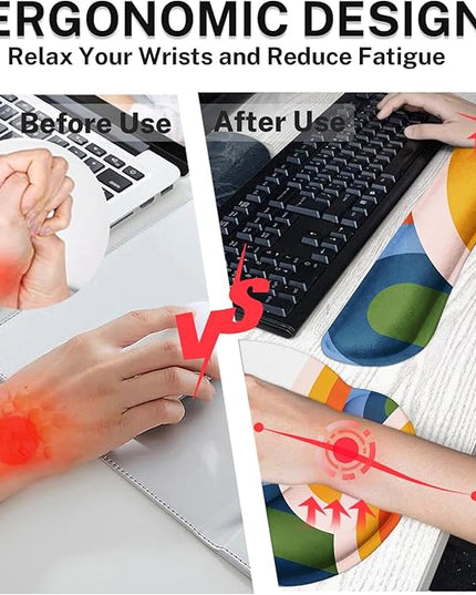 Britimes Ergonomic Mouse Pad Set with Wrist Rest Abstract Rainbow Non-Slip Rubber Base Wrist Cushion Support and Coasters Mousepad with Wrist Support for Computer Keyboard and Desk