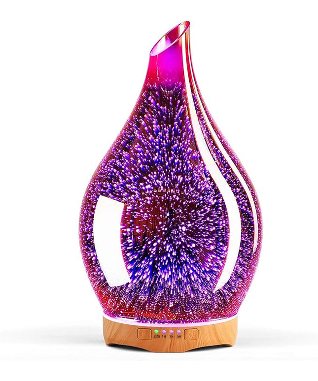 Porseme 280ml Essential Oil Diffuser, 3D Glass Aromatherapy Diffusor, Ultrasonic Cool Mist BPA Free Aroma Humidifier with Timer and Color Changing Function, Waterless Shut-Off for Home Office Room