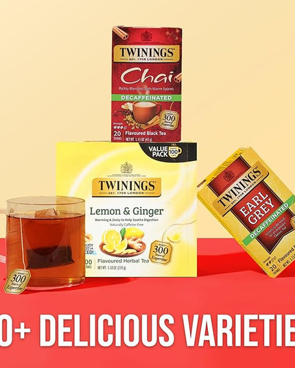 Twinings Decaffeinated Chai Individually Wrapped Bags, 20 Count (Pack of 1), Sweet, Savoury Spices, Enjoy Hot or Iced, 20 Teabags
