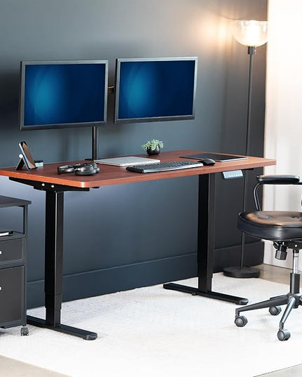 VIVO Electric 60 x 24 in Dual Motor Sit Stand Desk, Memory Height Adjustment, 2B Series, Dark Walnut Top Black Frame, DESK-KIT-2B6D