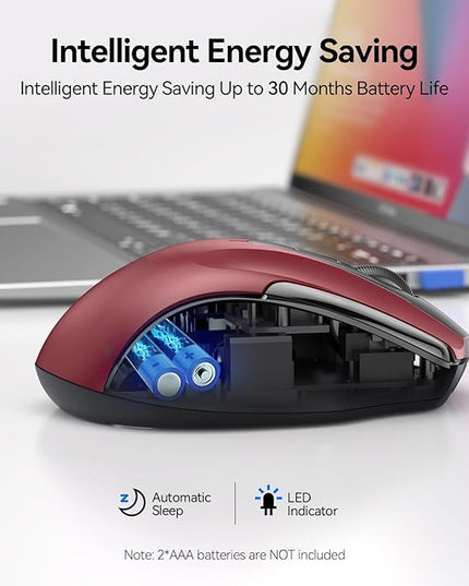 TECKNET Wireless Mouse (2.4G & BT5.0/3.0) Silent 4800 DPI Computer USB A & Bluetooth Mouse 6 Buttons, Wide Compatibility - Red